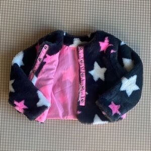 Cat & Jack Star Print Faux fur Jacket. Girl Size 4-5. NEW NO TAGS!! Gray pink